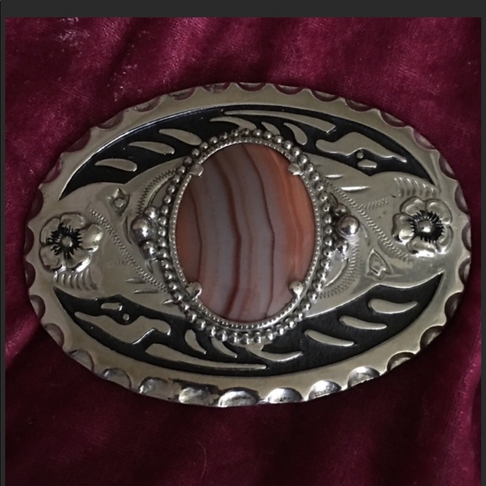 Agate Silver Tone Boho Western Gypsy Burning Man Stage Coach Festival Buckle